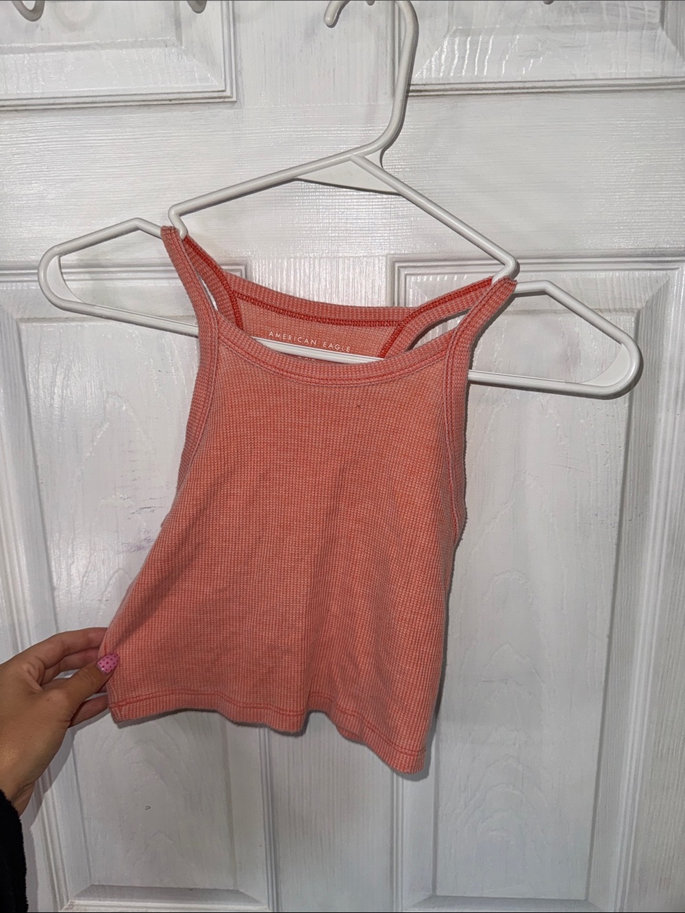 American Eagle Outfitters Coral Ribbed Cropped Tank